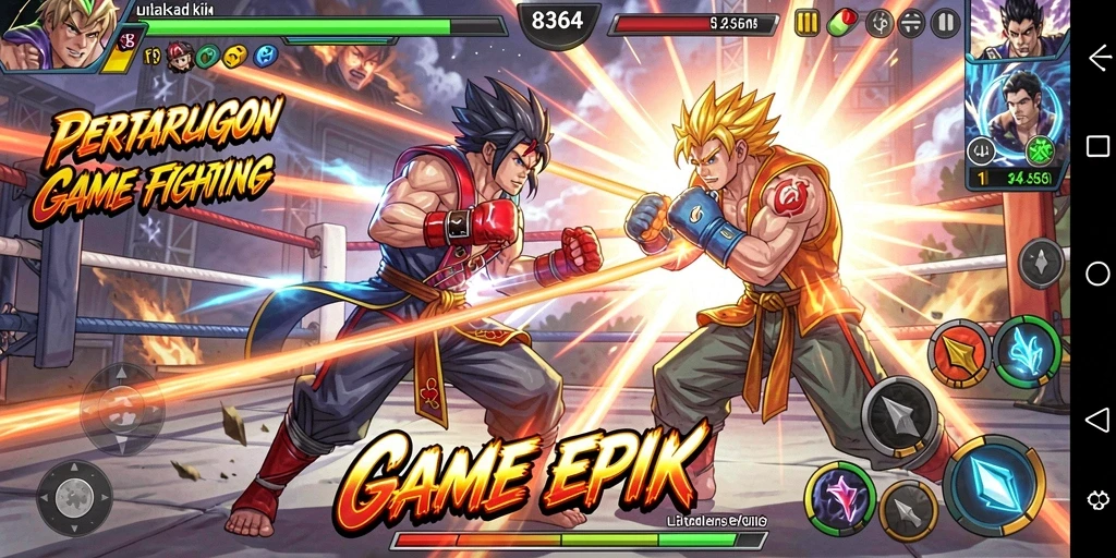 Tampilan gameplay seru dalam pertarungan karakter 8364.