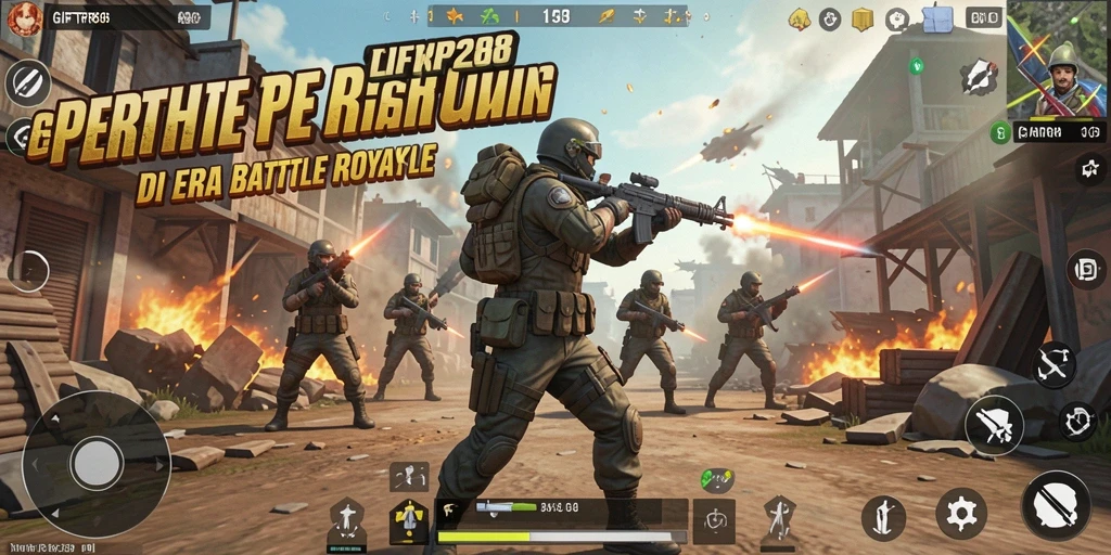 Tangkapan layar utama GIFTRP288 menampilkan aksi pertempuran epik di arena Battle Royale.