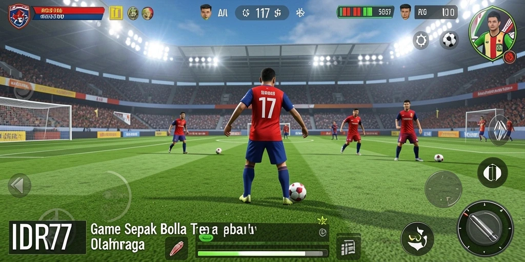 Tampilan gameplay <strong>IDR77</strong> yang seru dengan aksi sepak bola nyata.