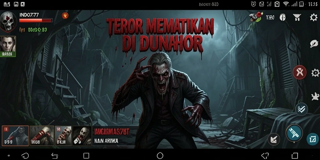 Screenshot gameplay menampilkan suasana seram di dalam rumah hantu.