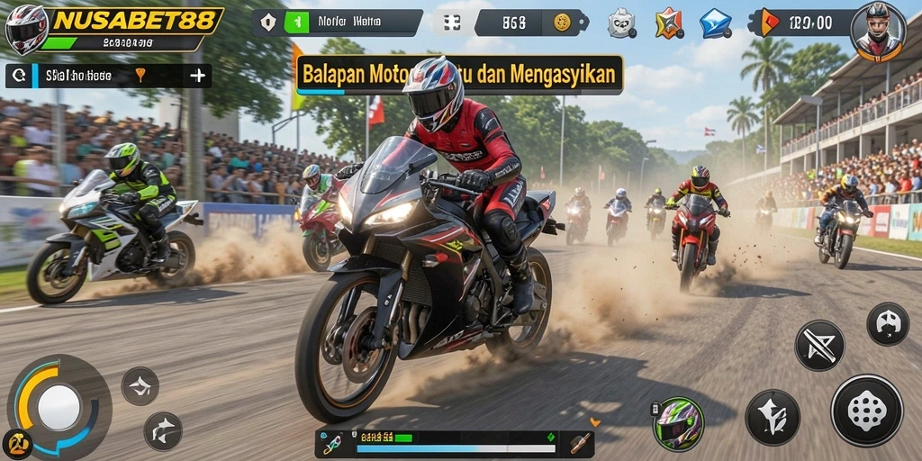 Screenshot gameplay NUSABET88 yang menunjukkan aksi balapan mendebarkan.