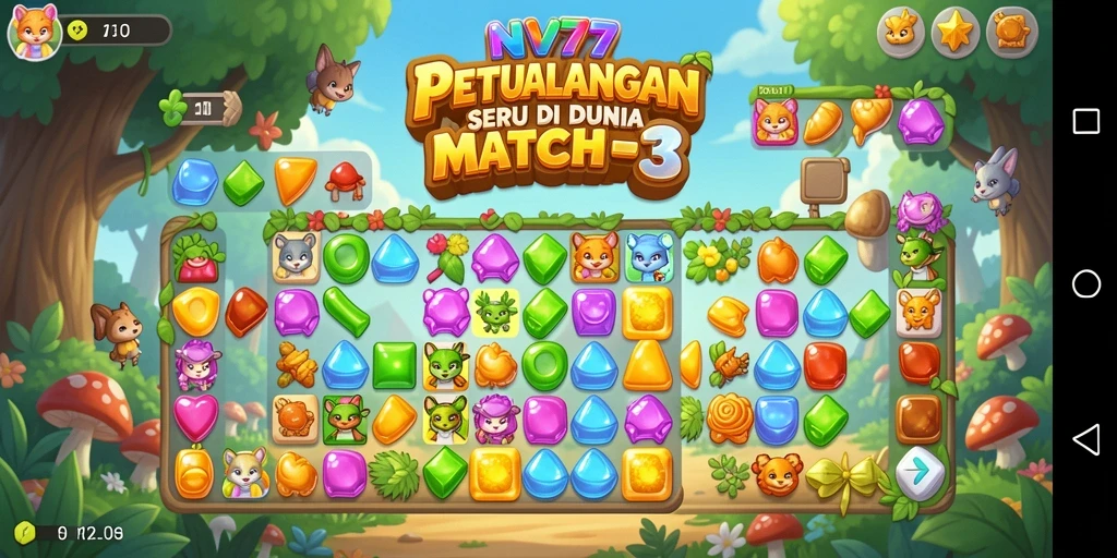 Screenshot gameplay NV77 yang menampilkan kombinasi objek Match-3 yang menarik.
