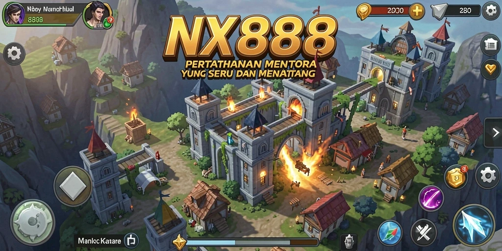 Screenshot gameplay yang menampilkan menara dan musuh dalam NX888.