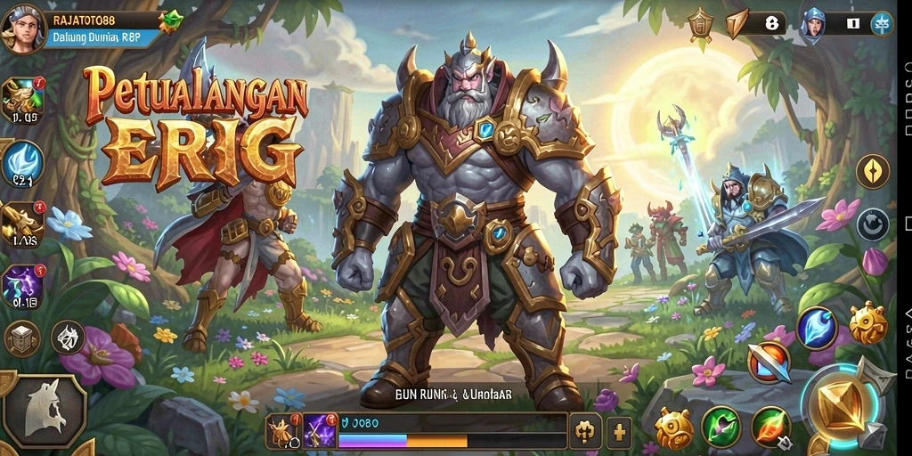 Screenshot gameplay RAJATOTO88 menampilkan pertarungan epik dengan karakter yang kuat.